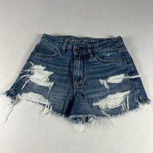 American Eagle Shorts Women's 27* Mom Shorts Blue Cut Off Distressed Denim Tag 2